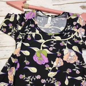 LuLaRoe XS Perfect T NWT - Floral Black  with Purple and Pink Accents